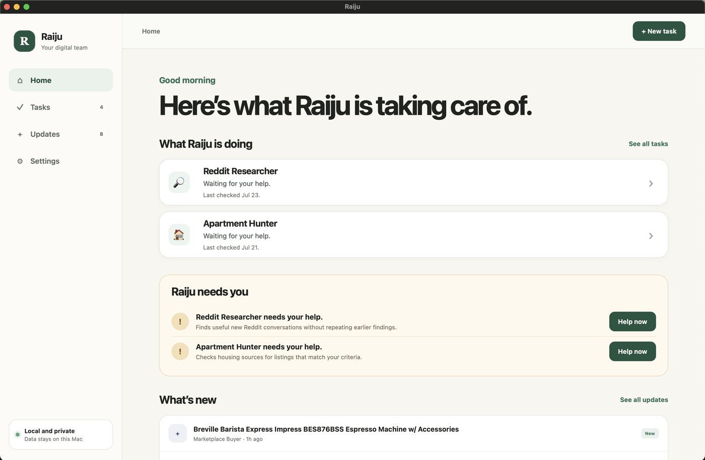 Raiju — home screen