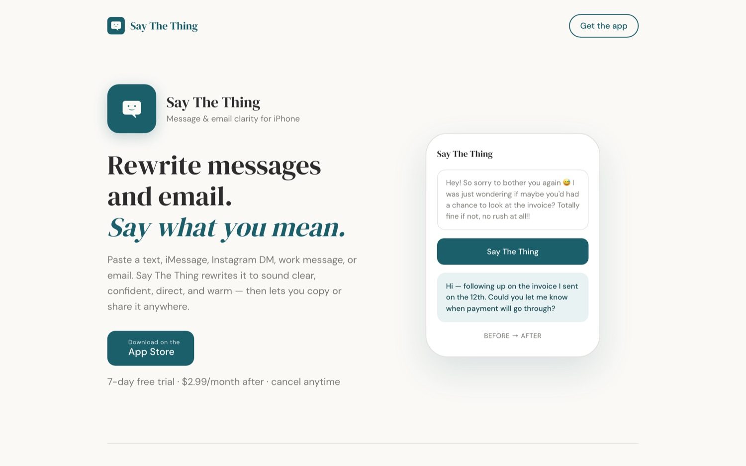 Say The Thing — rewrite messages and email